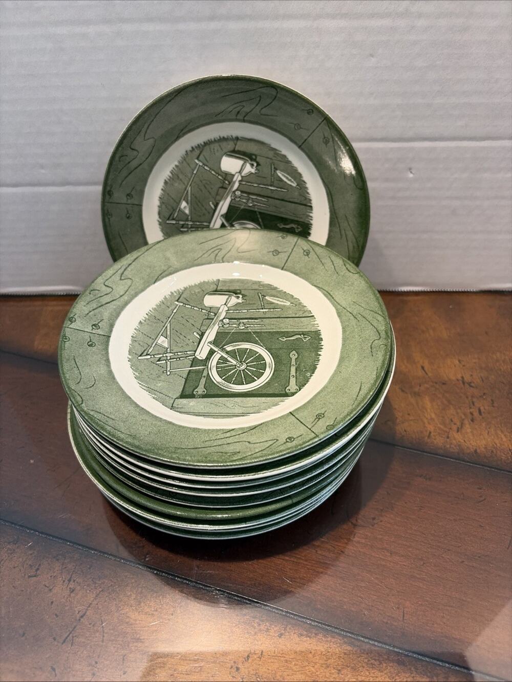 Set of 10 Colonial Homestead by Royal 6 3/8” Bread Plates Green